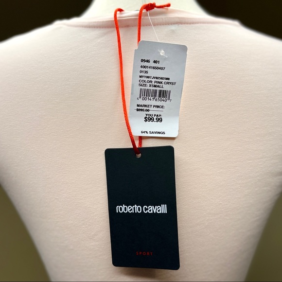 Roberto Cavalli Peach Pink Snakeskin Logo T Shirt Size XS Designer Sexy - Picture 9 of 14